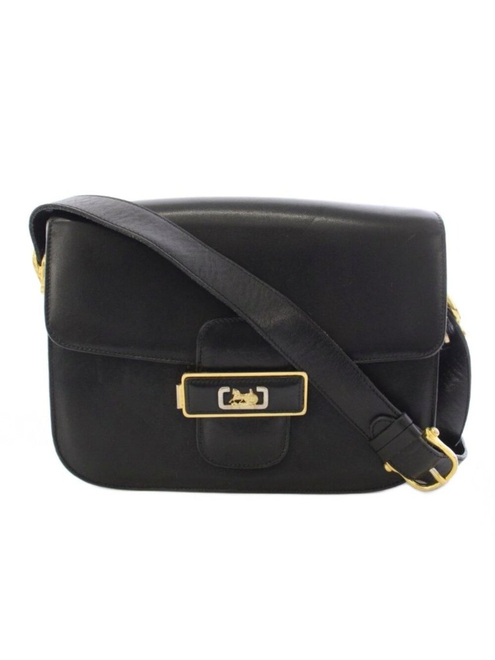 Celine Phoebe Philo Era Vintage Leather Carriage Shoulder Bag Black